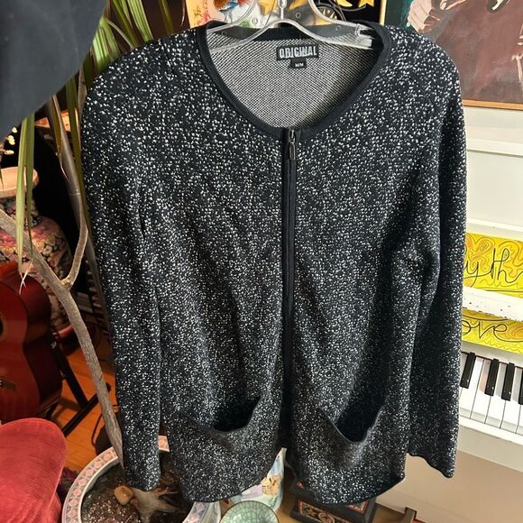 Nicole Miller Black and White Speckled Zip Up Cardigan Medium - Picture 12 of 15